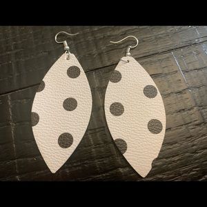 Black and white polka dot leather earrings